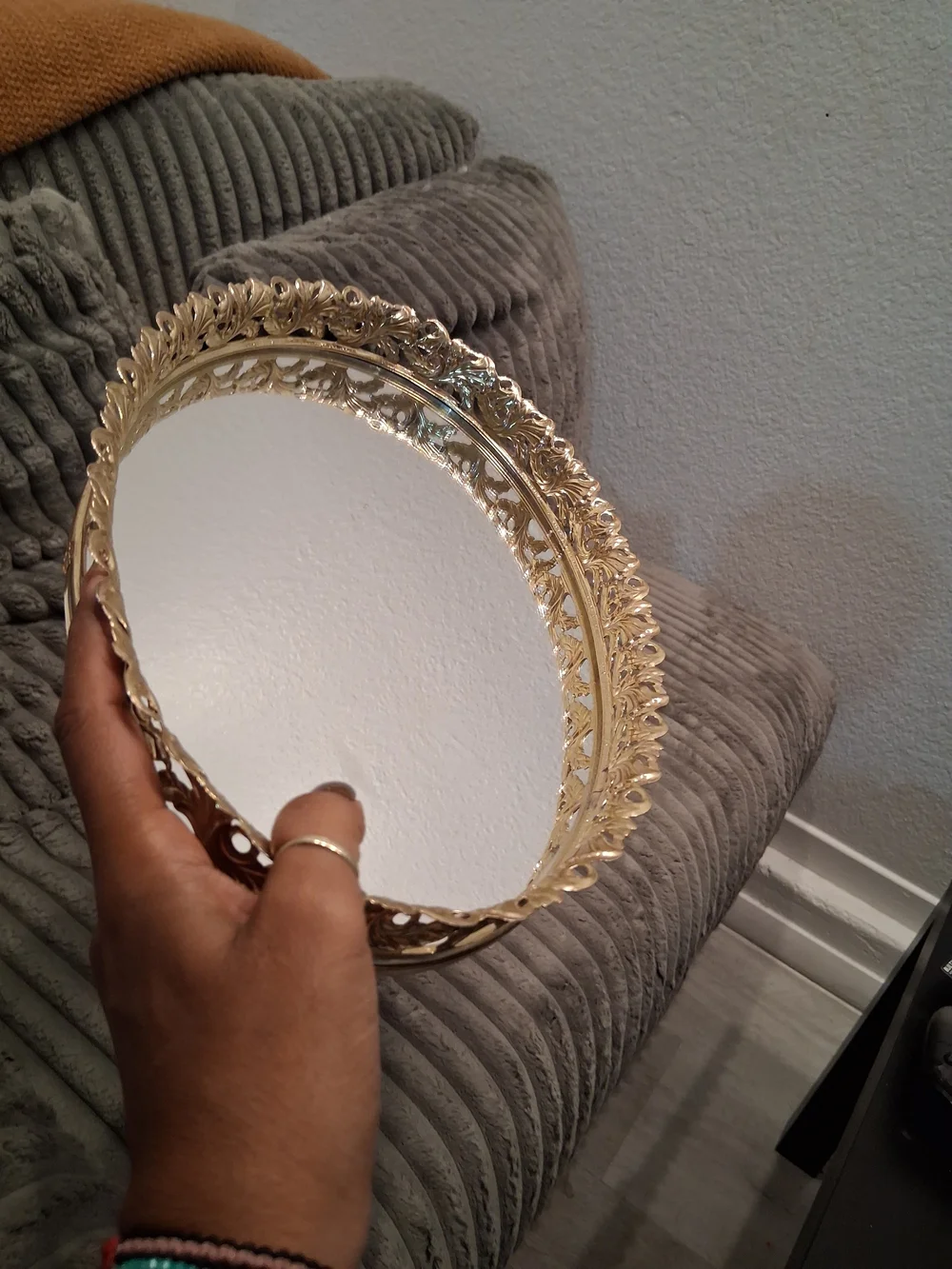 Vintage Gold Decorative Vanity Tray Metal Elegant Home Accent